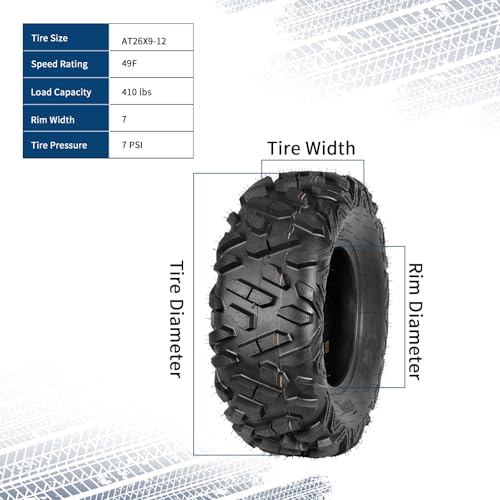 Image of GarveeTech ATV /UTV Tires, Set of 4-26x9-12 Front & 26x11-12 Rear All-Terrain Tires, 6-Ply Tubeless, for Off-Road, Mud, Dirt and Trails