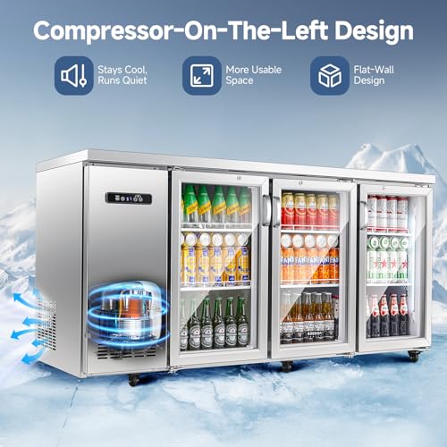 Image of BODEGACOOLER Commercial Back Bar Refrigerator with 3 Glass Door, 20.5 Cu.Ft Beverage Cooler for Beer, Soda, Wine with LED Display & SUS 304 Stainless Steel Exterior