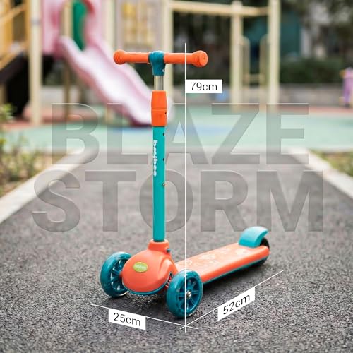 Image of Baybee Rydon Kids Scooter with 3 Height Adjustments | Portable Kick Scooter with PU LED Lights & Rear Brake | 3 Wheel Skating Scooter | Runner Scooter for Kids 2 to 10 Years Boys Girls (Orange)