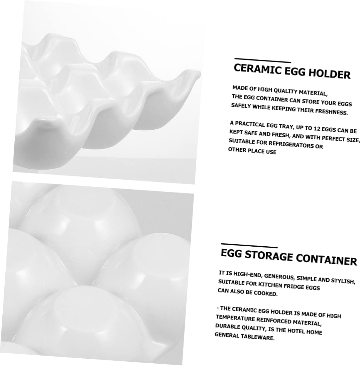 12-Grid Ceramic Egg Holder for Refrigerator Pure White Egg Storage Container Sturdy Kitchen Organizer for Fresh