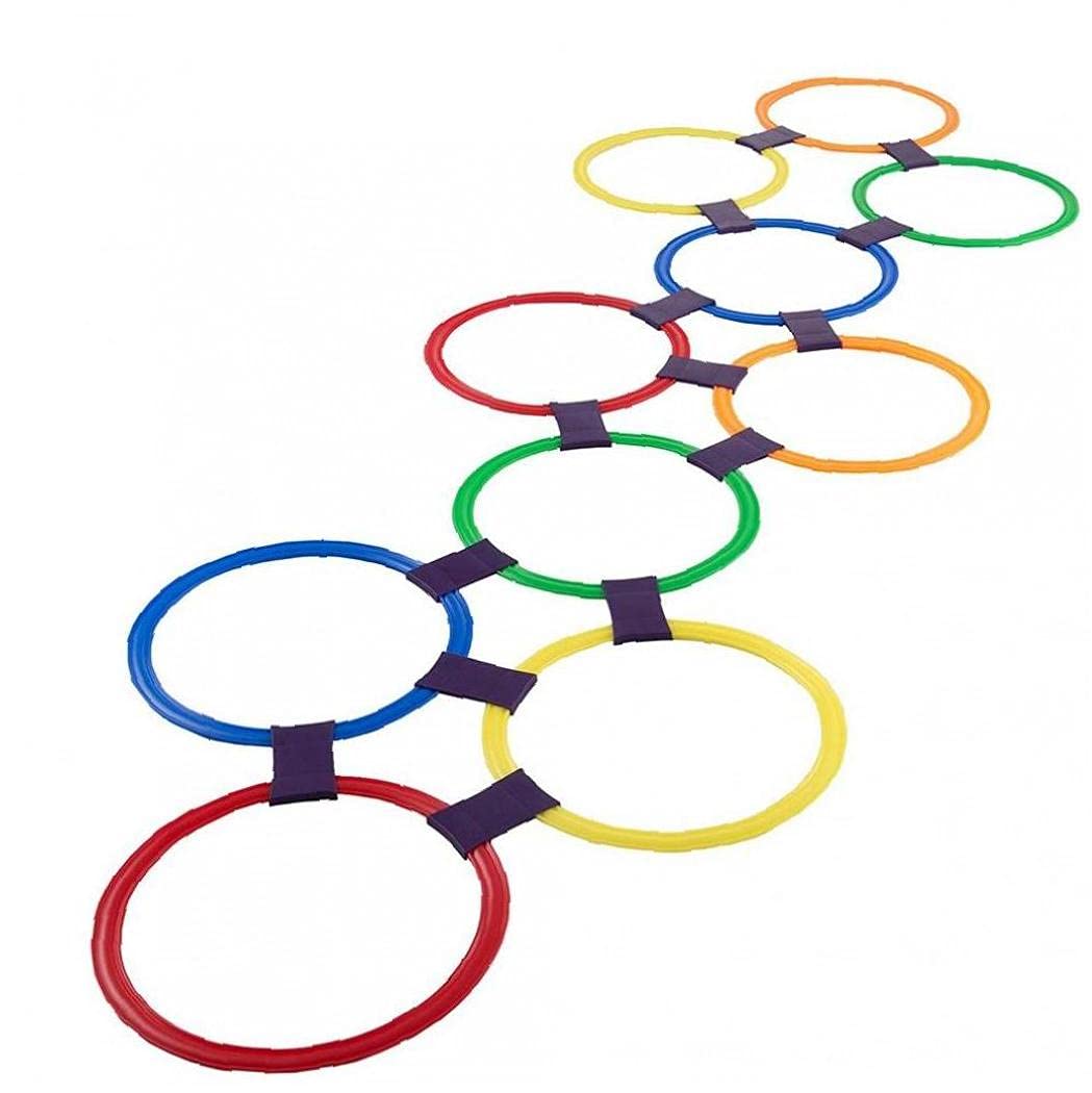 Zonster Hopscotch Ring Game Toys 10 Multi-Colored Plastic Rings and 9 Connectors for Indoor or Outdoor Use-Fun Creative Play Set for Girls and Boys, One Size