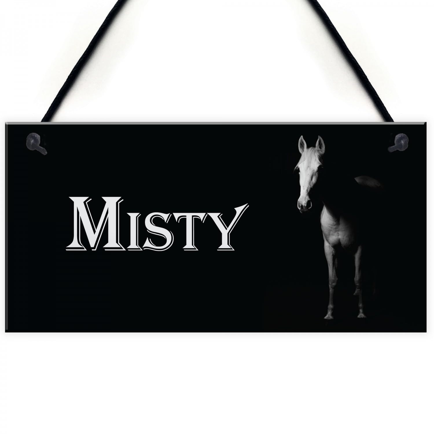 Miaomansenstore Wooden Signs Plaques Personalised White Horse Pony Stable Name Plate Hanging Plaque House Decor