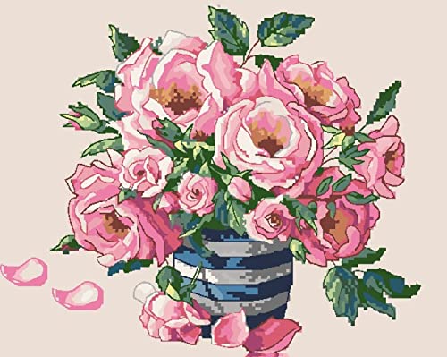 Point de croix pré-imprimé 11CT Fleurs en pots kit complet broderie 40x50cm
