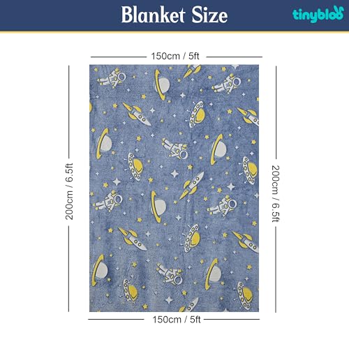 Image of Glow Blanket for Kids 200x150 cm, Blue Astronaut Glow in The Dark Blanket, Soft Flannel Fleece All Season Kids Blanket, Birthday Gift for Boys & Girls