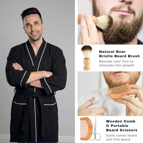 Image of Shyyween 10 Pcs Birthday Gifts Baskets for Men Father Gift Get Well Soon Gifts Beard Care Set Graduation Gift for Him with Bathrobe, Wallet, Beard Comb & Brush Set for Dad Boyfriend Husband(Brown)