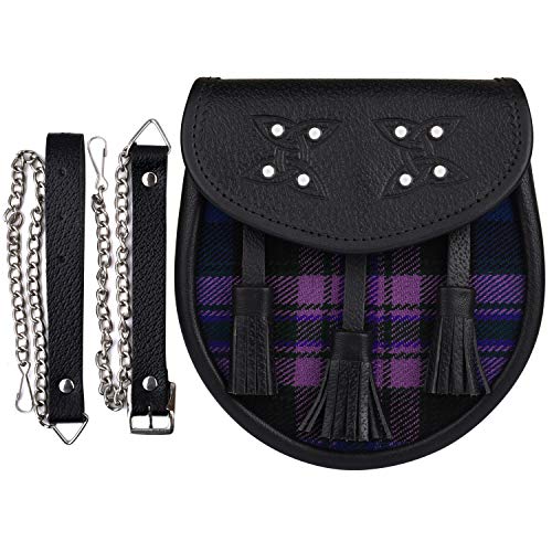 Scottish 100% Genuine Leather Sporran for Kilts-Sporran for Men-Kilt Accessory (Pride of Scotland Tartan)