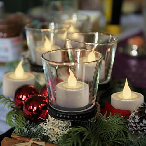 Image of FURORA LIGHTING White Glitter Flameless Tealights - 1.45 inch W x 1.57 inch H, 12-Pack, Batteries Included