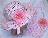 Girls Spring Easter Hat & Bag Set Pink Ribbon & Flower Easter Bonnet Dressup Teaparty