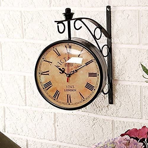 SIAN Vintage Antique Retro Double Sided Analog Mechanical Station Railway Wall Clock Kitchen (Black, 10 Inch) - Image 5