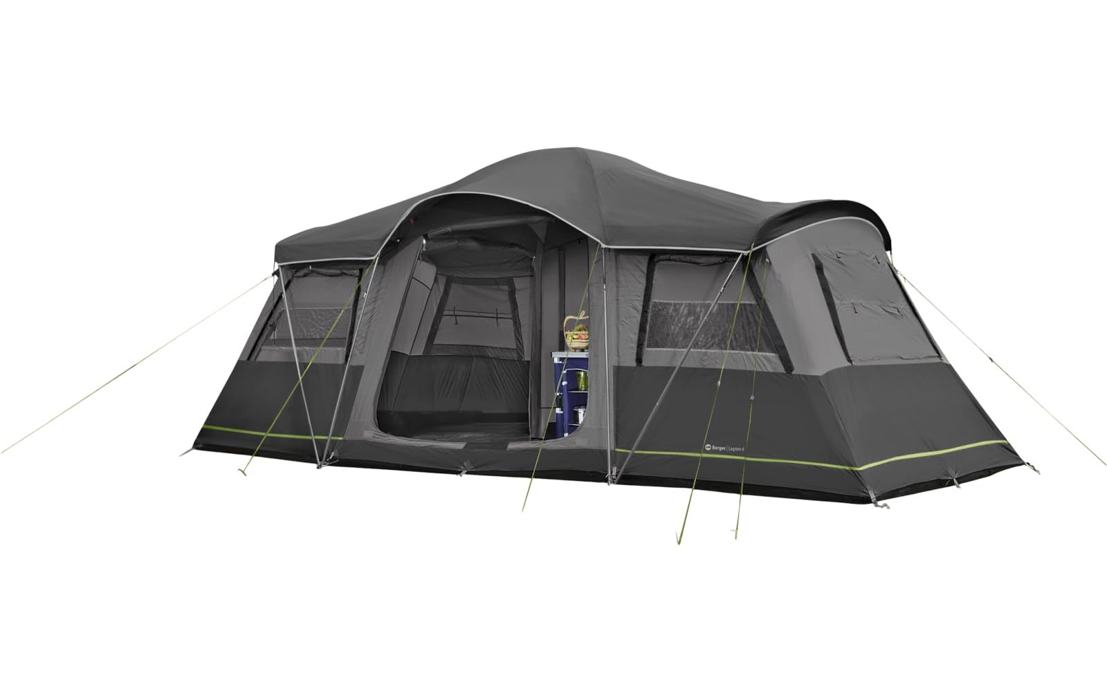BERGER Lagoon Familienzelt 4 Personen | Geräumiges Campingzelt mit 2 Eingängen & Sonnendach | Tunnelzelt wasserdicht mit Moskitonetz & festem Boden | Komfortables Zelt perfekt für Camping