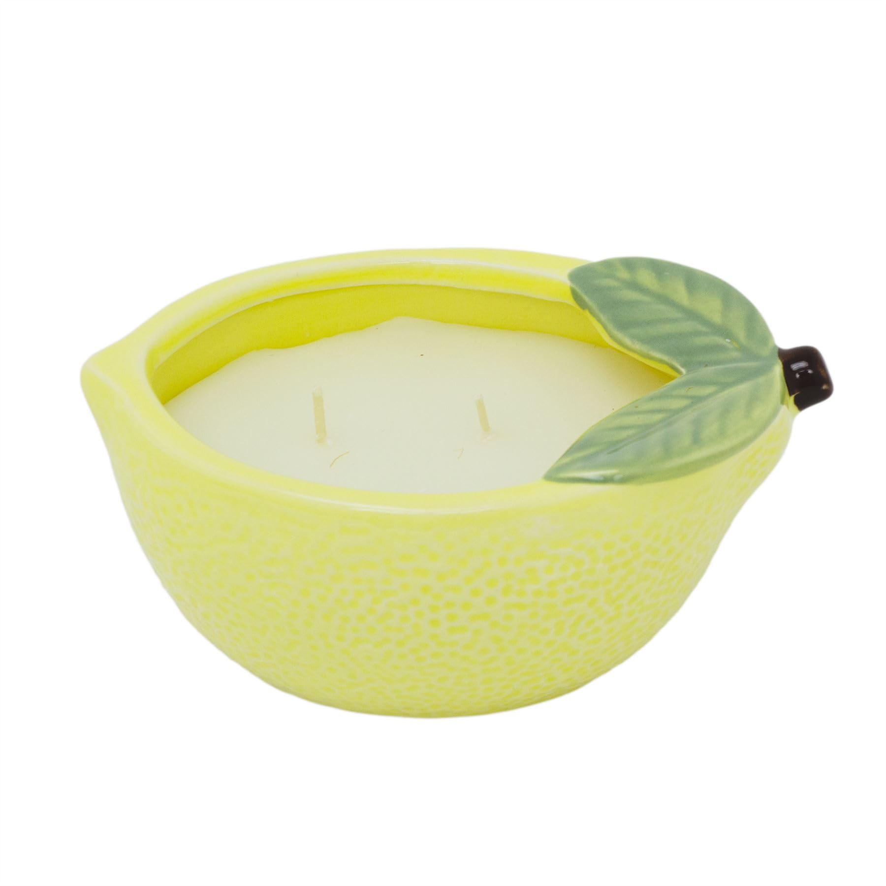 Citrus Zest Lemon Scented Candle in Ceramic Fruit Bowl | Fruit Shaped 2-Wick Fragrance Candle and Holder - 13cm