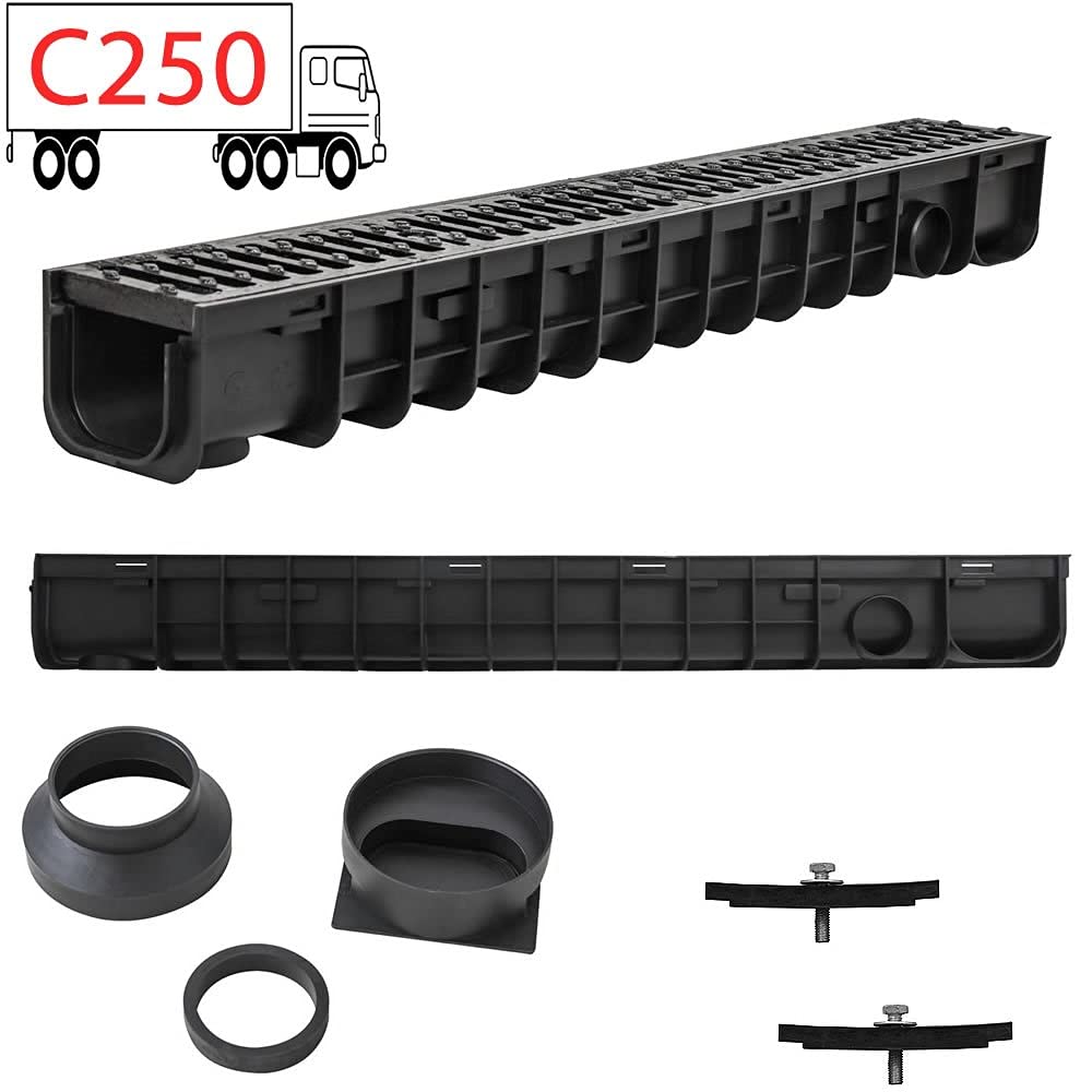 Melko Rynna odwadniająca kanał odwadniający C250, 1 metr, ruszt żeliwny - pasuje do DN75 i w zestawie adapter do DN110