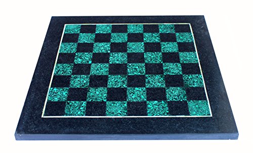 Stonkraft - 15" X 15" Collectible Chess Game Board Set - Black Marble And Malachite Stone + Brass Chess Pieces #TOP4