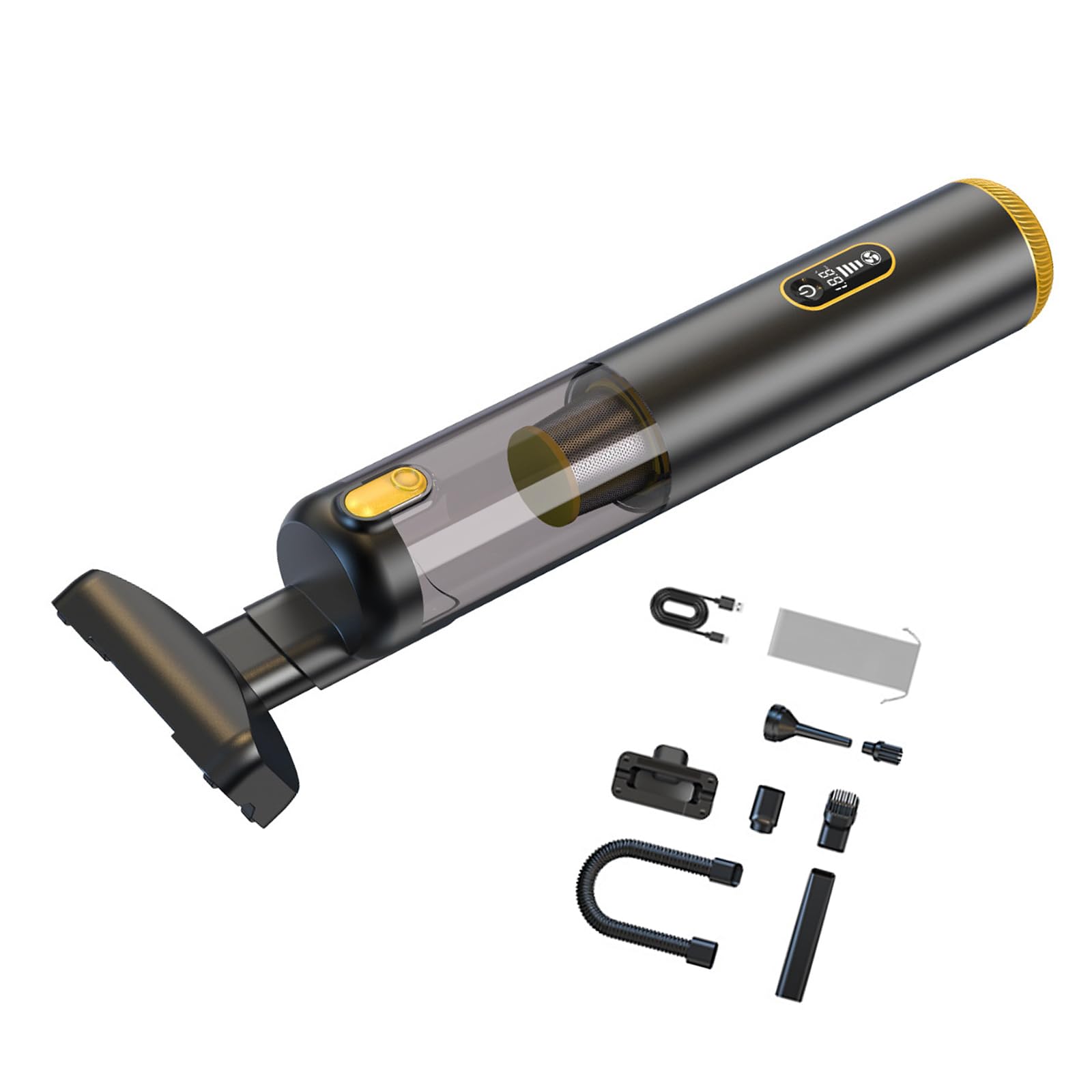 Aspiradora de mano inalámbrica con pantalla inteligente con carga rápida tipo C, batería de larga duración para aplicaciones de limpieza de automóviles y hogares, motor sin escobillas