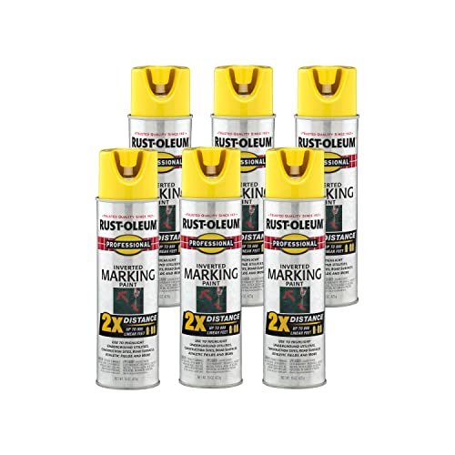 Image of Rust-Oleum 266577-6PK Professional 2X Distance Inverted Marking Spray Paint, High Visibility Yellow, 15 Ounce (Pack of 6)