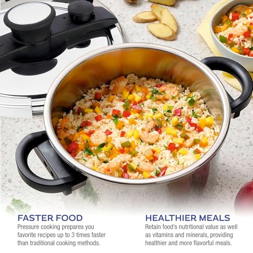 Image of Prabha Cook-on Outer Lid Stainless Steel Pressure Cooker |Deep Lid controls spillage| Pressure Indicator | Anti-bulge Base | Cool Touch Weight | Gas & Induction Base compatible | 5 years warranty (3L)