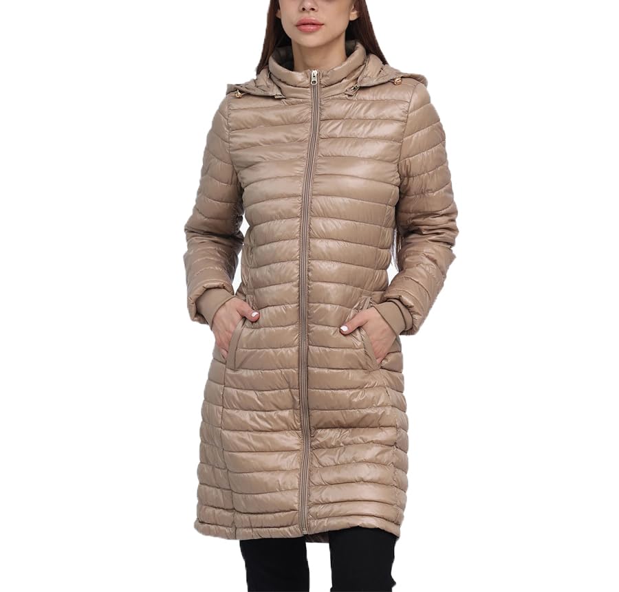 Dninmim Chaqueta acolchada larga y cálida para mujer con capucha ajustable, parka de invierno para exteriores