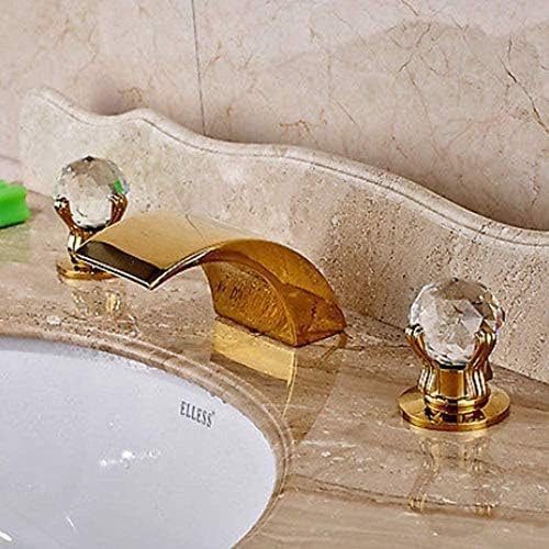 Robinet de cuisine en laiton doré mélangeur de salle de bains double poignées cristal