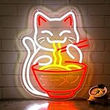 Lxmoneon Katzen Ramen Neon Schild,LED Neonschilder für Wanddekoration,USB Japanische Ramen Nudeln Neonschild,dimmbares Anime Katzen Neonlicht für Restaurant Schaufenster Zuhause Bar Küche Geschenk