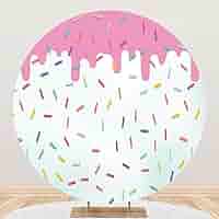 6.5x6.5FT Donut Round Backdrop - Pink Dripping Donut Theme Photo Background