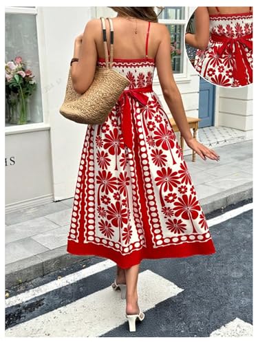 Floerns Women's Floral Spaghetti Strap Midi Dress Tie Back Vacation Smocked Dresses2
