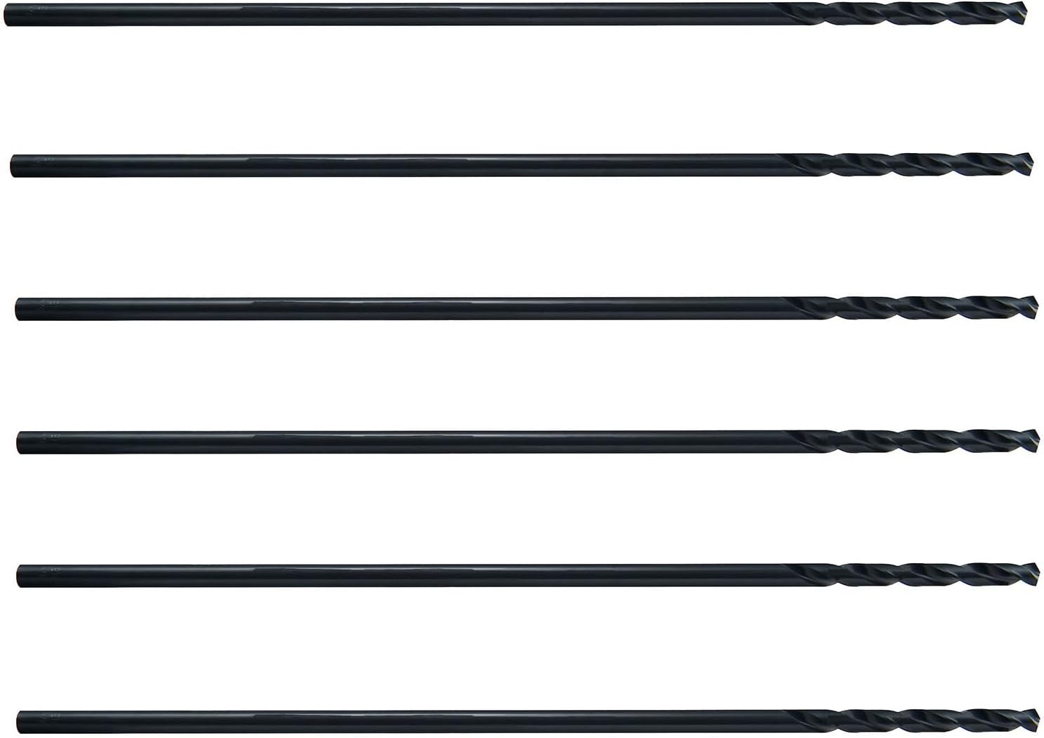 MAXTOOL No.30x12" 6pcs Aircraft Extension Drills Dia 0.1285" HSS M2 Extra Long Twist Drill Bits Wire Gauge Numbered Straight Shank; ACN02B12R30P6