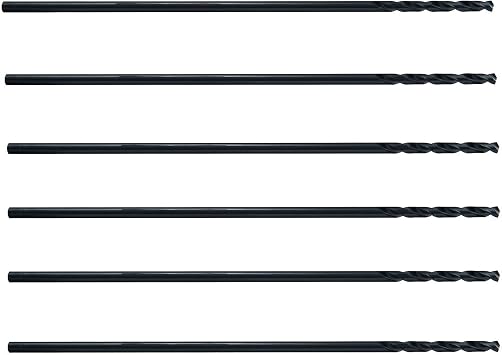MAXTOOL 3/32"x12" 6pcs Identical Aircraft Extension Drills HSS M2 Extra Long Deep Twist Drill Bits Straight Shank Fully Ground Black; ACF02B12R06P6