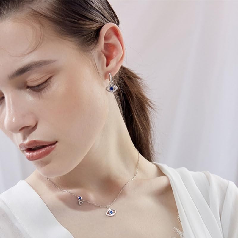 14K Gold Moissanite Evil Eye Necklace, Sapphire Necklace for Women, Evil Eye Pendant, Gift for Her - Image 4