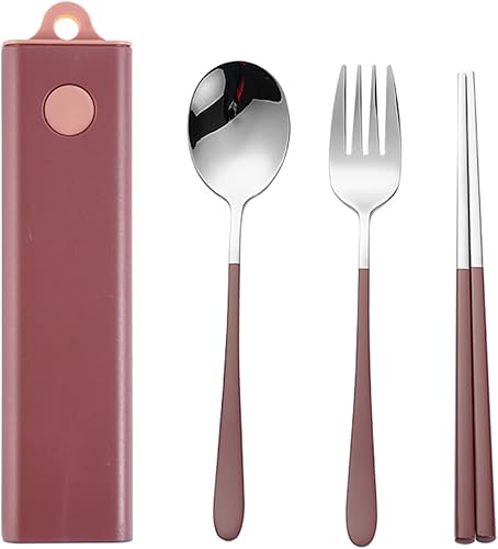 Miniatura 7 de Muka Juego de 3 cubiertos portátiles de acero inoxidable, utensilios para viajescampamentostrabajo, color azul