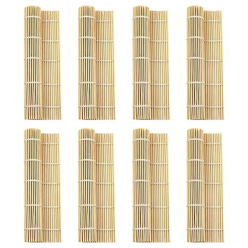 LEEFONE 8 PCS 9.5\" x 9.5\" Natural Bamboo Sushi Rolling Mat