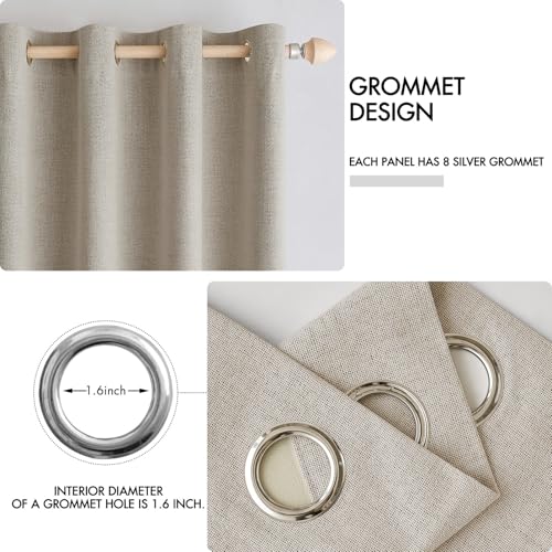 Image of MIULEE 100% Blackout Linen Textured Curtains for Bedroom Solid Thermal Insulated Pebble Taupe Grommet Room Darkening Curtains & Drapes Luxury Decor for Living Room 52 x 90 Inch (2 Panels)
