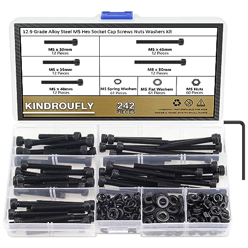 Vis à tête hexagonale M5 en acier 12.9 noir avec assortiment de 242 pièces pour fixations