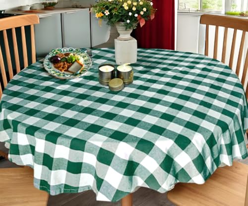 Mantel (mantel (redondo de 60 pulgadas), a cuadros (verde y crema))