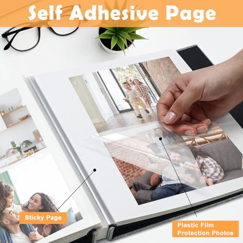Image of HASTHIP Photo Album Self Adhesive Scrapbook Album for 4x6 5x7 8x10 Pictures, Linen Cover 20 sheets /40 Pages DIY Photo Book, Birthday Gifts for Family Wedding Travel (11.5 inchx10.6 inch, Grey)