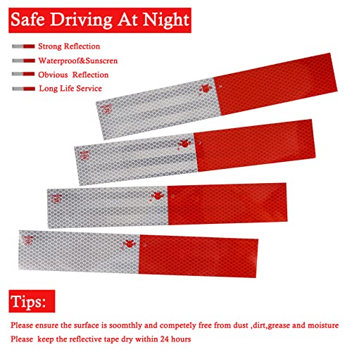 Z-Onemart 10Pcs Red White Micro Prismatic Sheeting Reflective Tape 2" X 12' Waterproof Reflector Tape Self-Adhesive Reflector Sticker Conspicuity Safety Warning Tape For Truck Trailer Pickup #TOP3