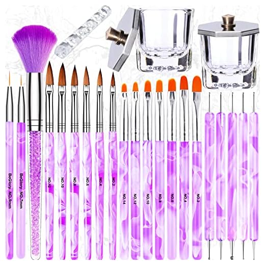 24PCS Acrylic Nail Brush Set Nail Art Brushes for Acrylic Application UV Gel Nail Brush Dotting Pen 3D Nails Brush for Acrylic Powder Nail Extension Acrylic Nail Kit Set Professional