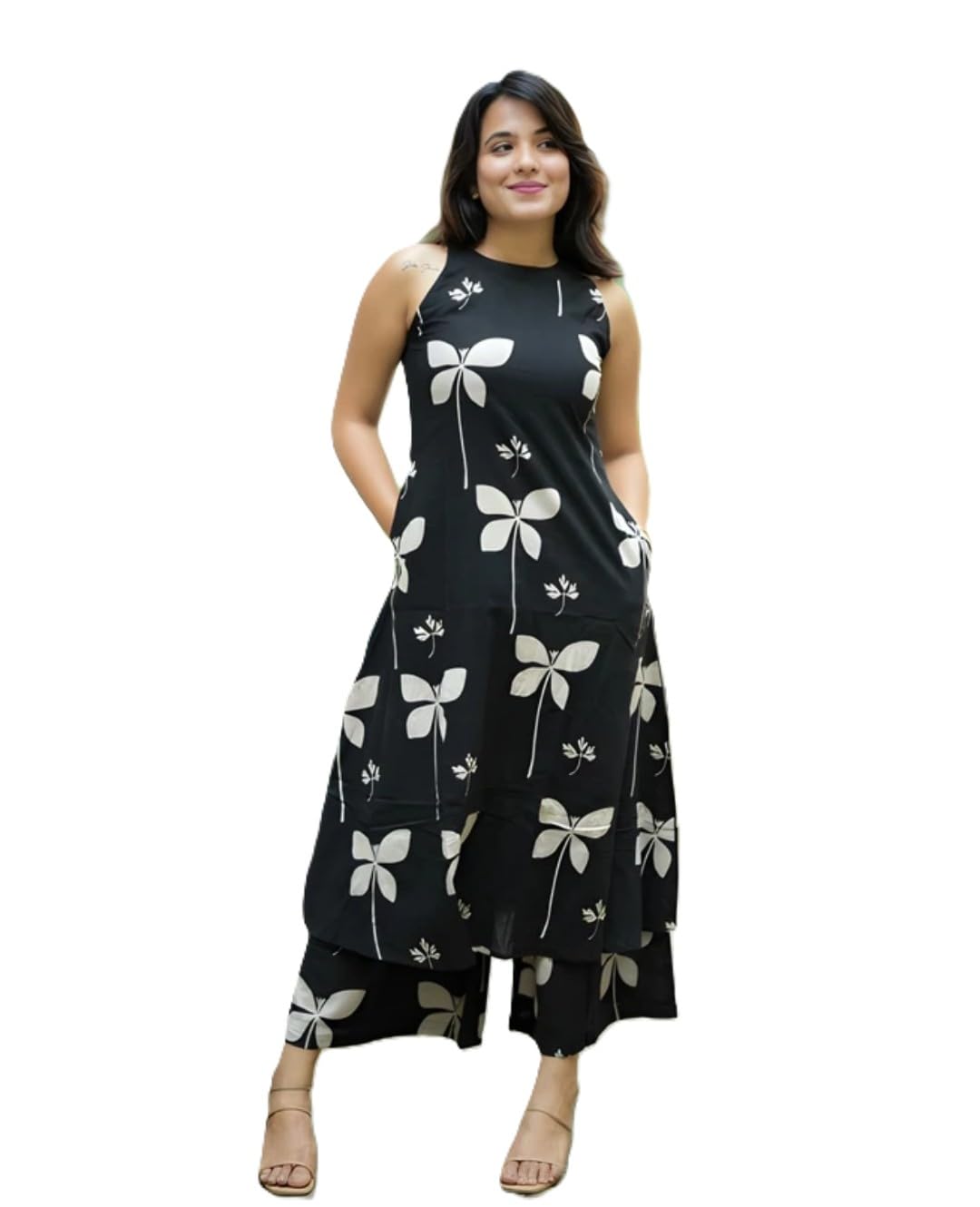 Women's Dhanna Fashion Black Floral Print Sleeveless Kurta with Palazzo Set, A-Line Style - Review, Price and Buying Guide