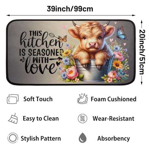 Alfombra de cocina con diseño de vaca y tejido absorbente para interior 3