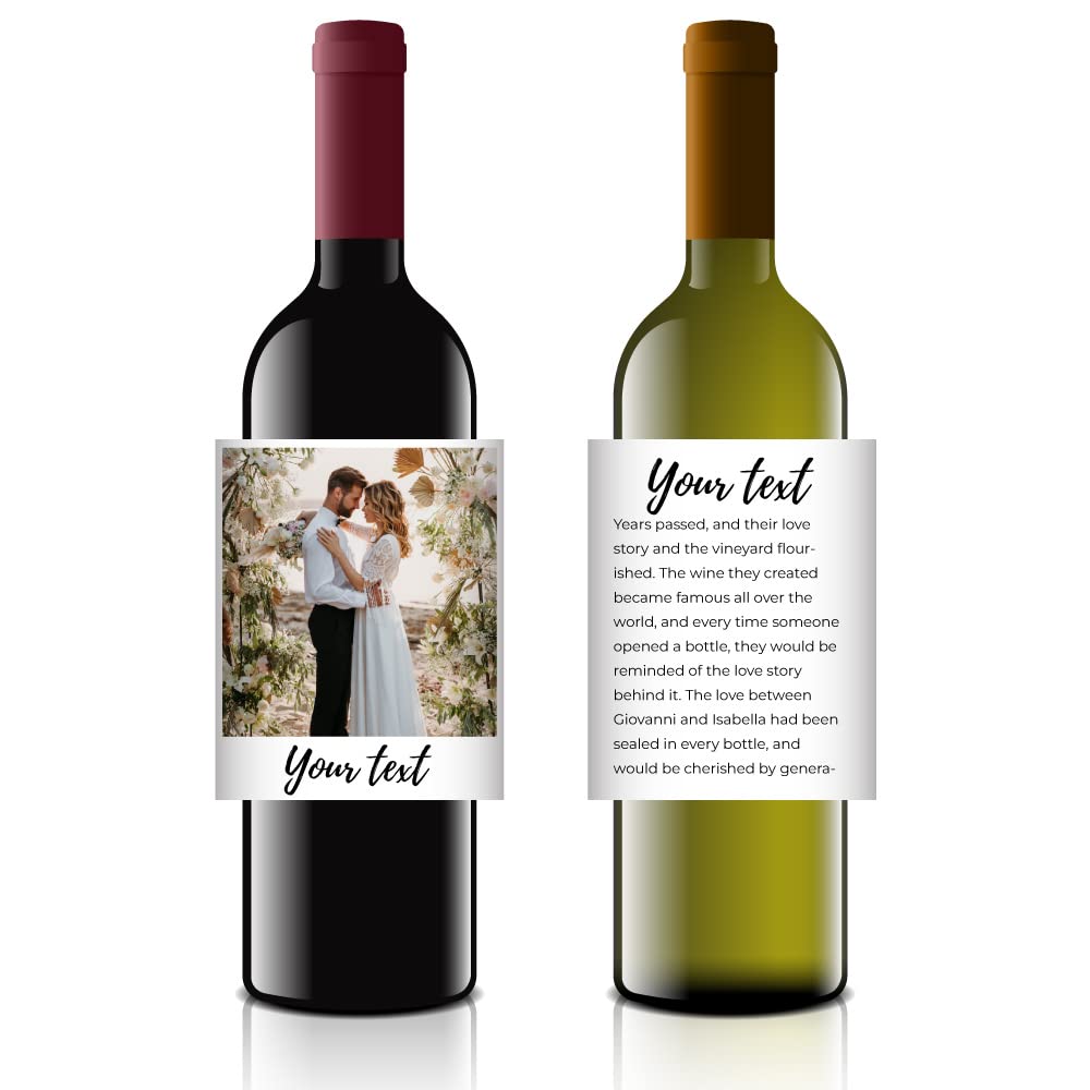 Custom Wine photo Label Unique Gift Wine Bottle Labels Waterproof Personalized Wine Sticker for Wedding, Engagement, Anniversary, Birthday, Baby Shower, Bridal Shower Gift with Custom Text