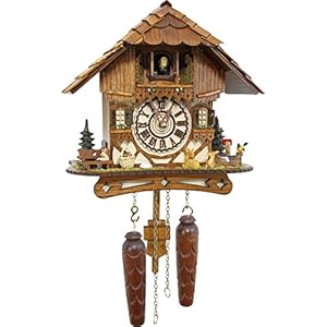 Cuckoo-Palace German Cuckoo Clock – Blackforest Hillside Chalet with Wonderful Animals with Quartz Movement – 10 1/4 inches Height