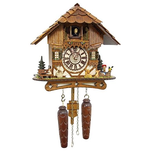 Cuckoo-Palace German Cuckoo Clock - Blackforest Hillside Chalet with Wonderful Animals with Quartz Movement - 10 1/4 inches Height
