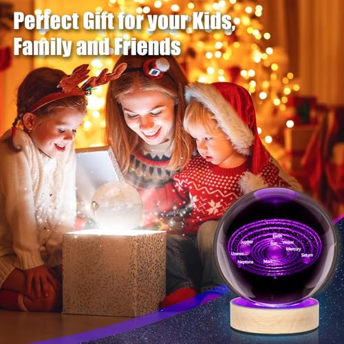 Image of Large 3D Solar System Crystal Ball Night Light for Kids with Colorful LED Light Base,Astronomy Decor and Gift for Kids, Christmas Classmates Birthday (Multicolor Solar System)