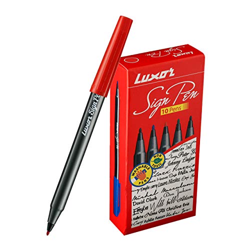 Image of Pilot V7 Liquid Ink Roller Ball Pen (1 Blue + 1 Black + 1 Red),multicoloured,9000014717 & Luxor Sign Pens, Red - Pack of 10