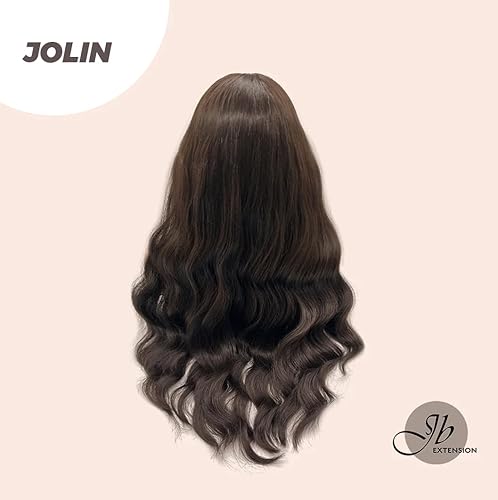 Miniatura 3 de JOLIN - Peluca de cabello ondulado extra largo color marrón natural con flequillo en capas, ondulado, sin pegamento, pelucas de cabello largo para