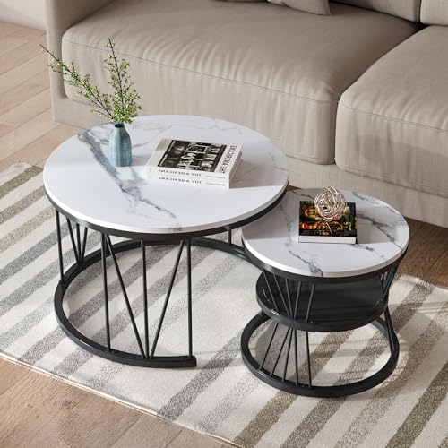 MASAJIA Juego de 2 mesas auxiliares redondas