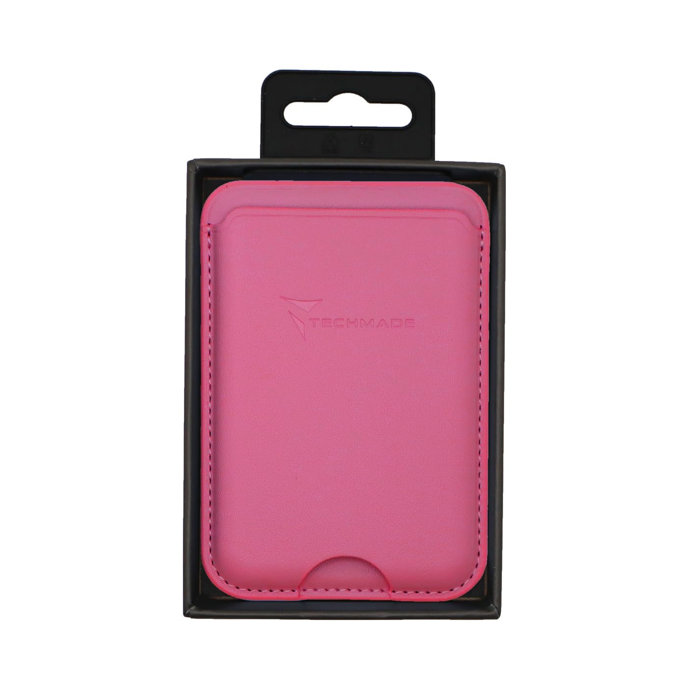 TECHMADE Portacarte MagSafe Compatibile per iPhone, Anello Adattatore Incluso - Spazio per 3 Carte o Contanti, Sistema di Estrazione Rapida - Blocco RFID, in Eco-Pelle Vegana (fucsia)