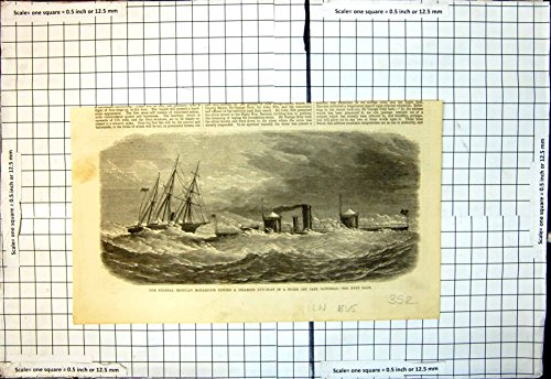 Old-print Copie Antique de Monadnock Blindé Fédéral Remorquant la Tempête Handicapée 1865 de Canonnière Old-print Copie Antique de Monadnock Blindé Fédéral Remorquant la Tempête Handicapée 1865 de Canonnière