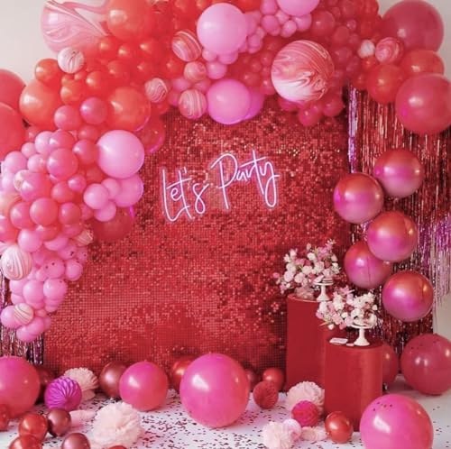 24 Panels Rose Red Shimmer Wall Backdrops, Square Sequins Backdrops with 6D Effect, Large Photo backdrops for Birthday, Graduation, Wedding, Anniversary Party Decoration and Home Decoration