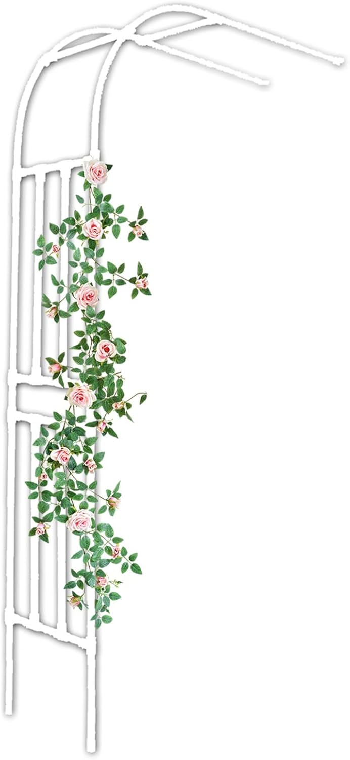 Half Side Garden Arch Trellis, Wall Mounted Rose Arch Black/White, Plant Climbing Stand Weather Resistant Pergola Arbor, Metal Garden Arches for Lawn/Backyard/Patio ( Color : White , Size : 0.75x2.67x