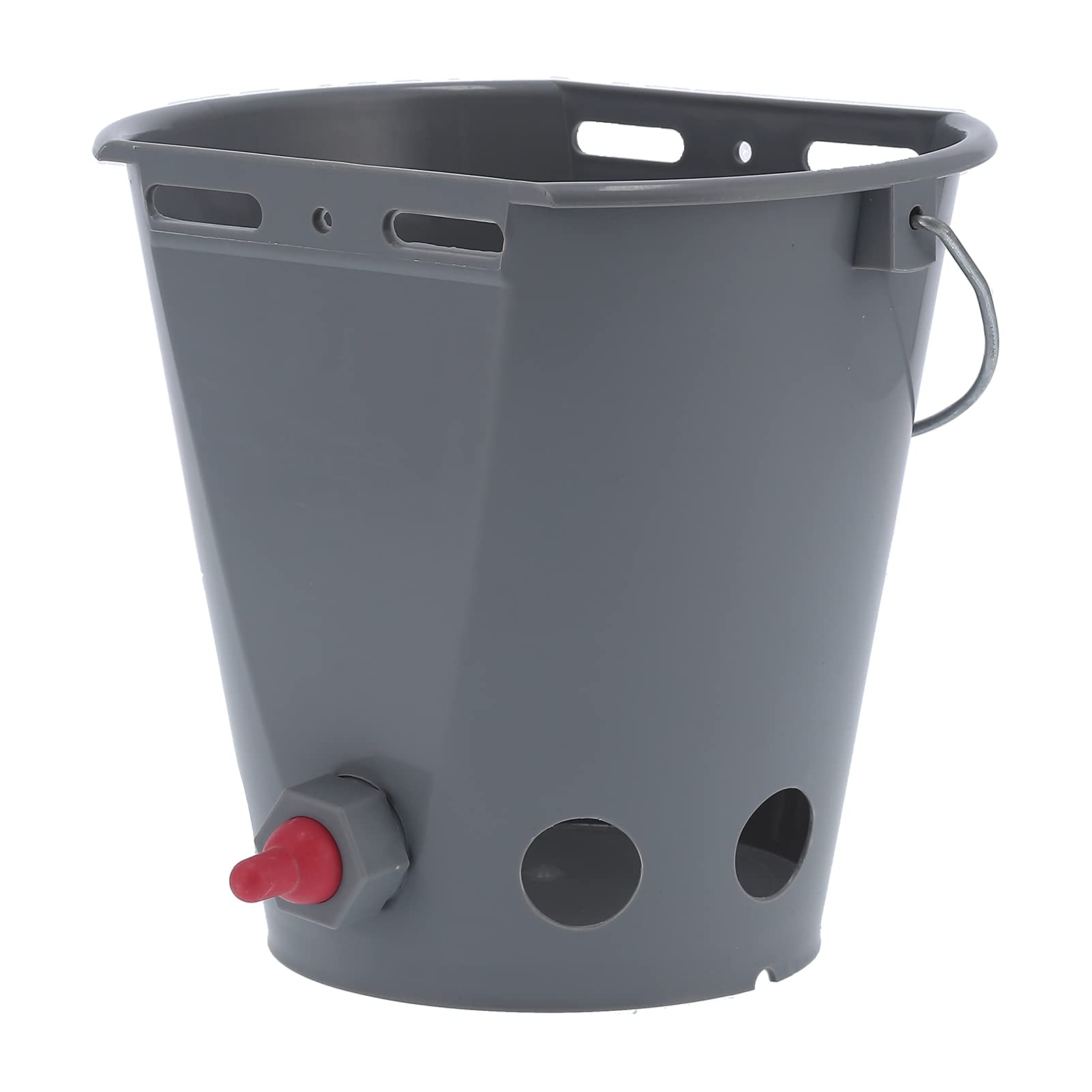 Cubo de alimentación de 8 litros, color gris, duradero, de plástico de grado alimenticio, con 5 boquillas para animales de granja (para ovejas)